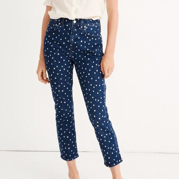 Madewell Denim - Madewell Size 27 The High-Rise Slim Crop Boyjean: Bleached Dot Edition Polka Dot